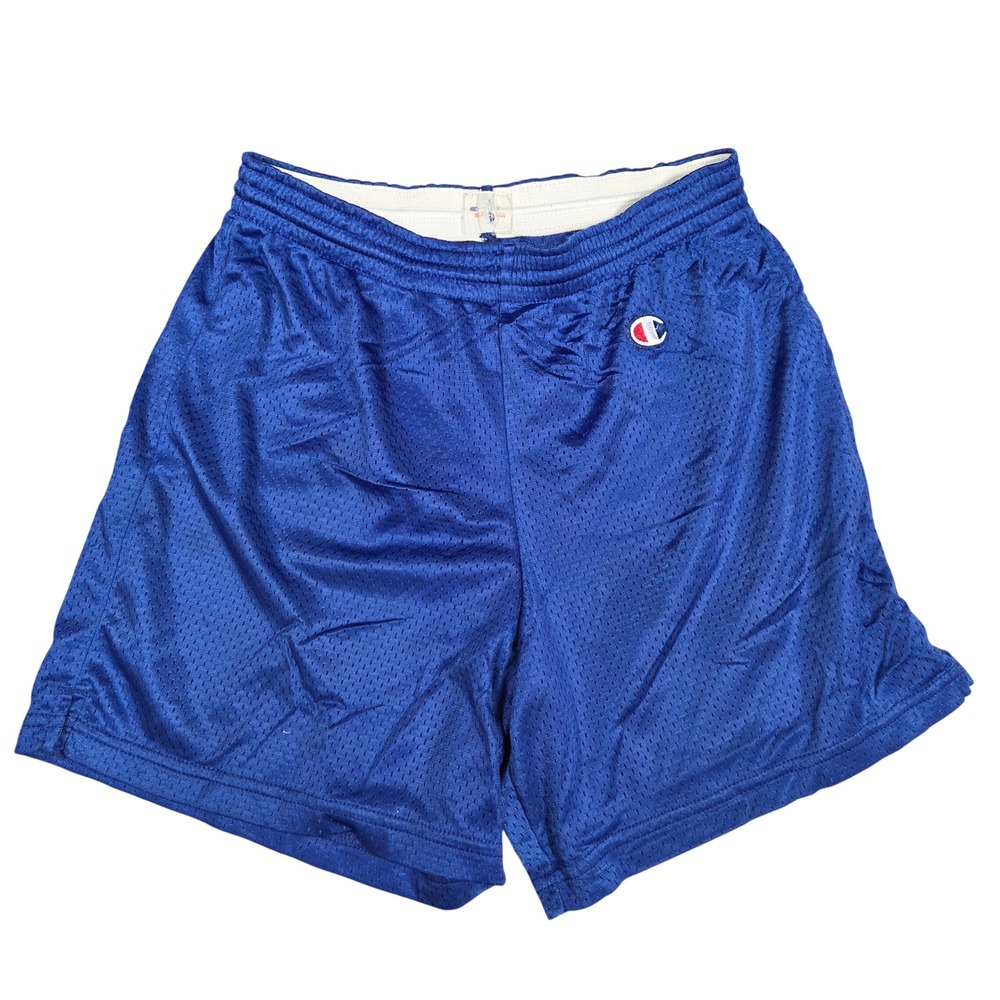 Vintage Champion Mens Mesh Basketball Shorts Royal Blue Elastic Waist Small